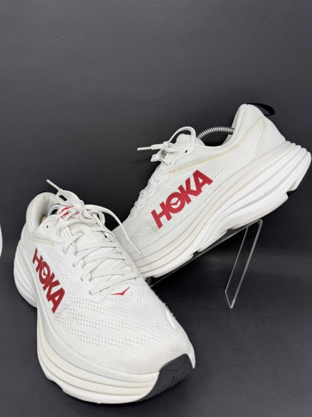 Hoka One One Bondi 8 White Vermillion Shoes Mens 12 D Sneakers 1123202 WVR